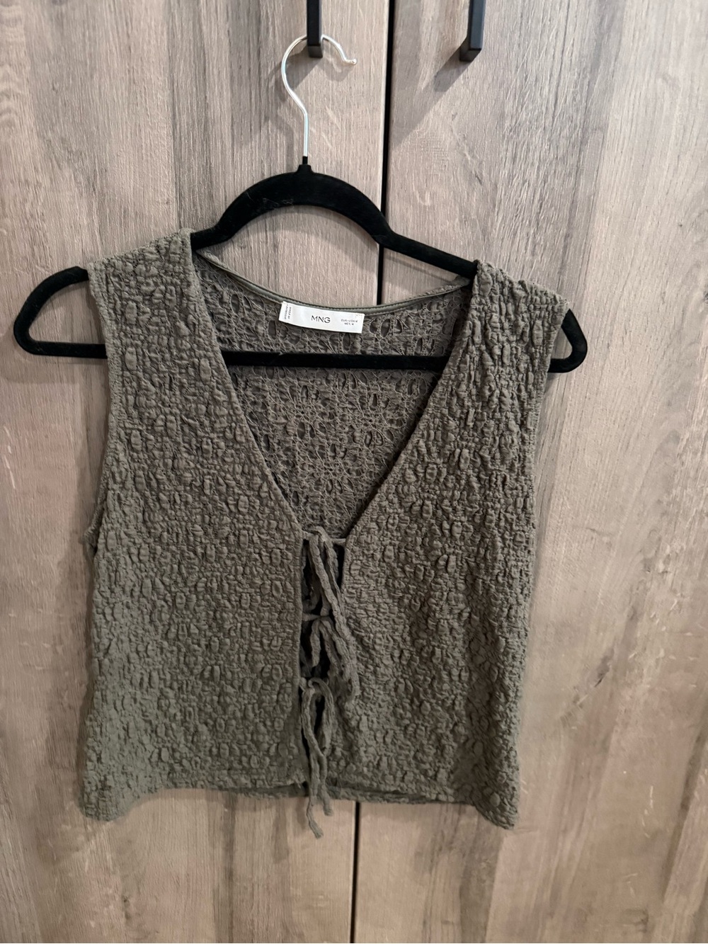 Mango Olive Lace-Up Textured Sleeveless Tank